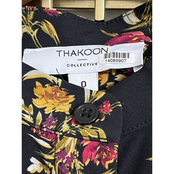 Thakoon Collective Floral Ruffle Blouse Long Sleeve Top Black Size 0 - Picture 4 of 9